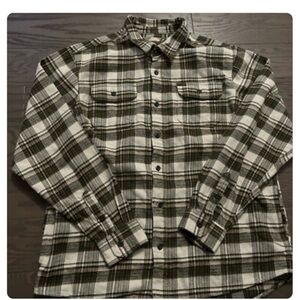 ORVIS Classic Collection Mens Flannel Heavyweight Shirt Olive Brown Plaid L